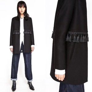 Zara Wool Blend Tasseled Overcoat